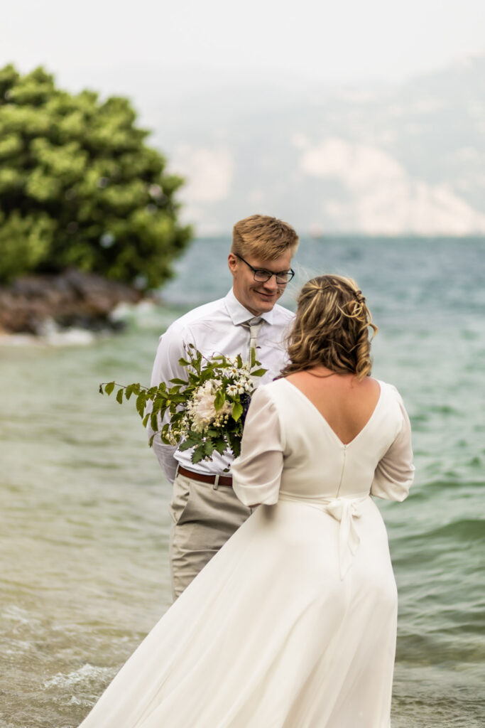 lake garda elopement ceremony in the water