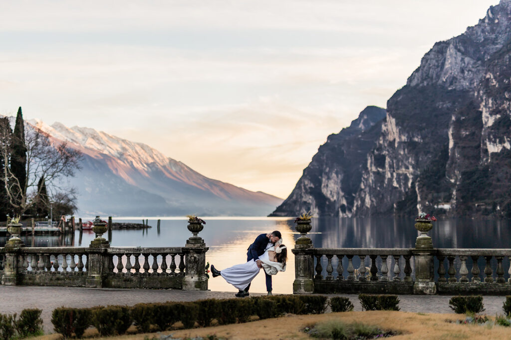 playful elopement couple at Riva del Garda during their Lake Garda elopement