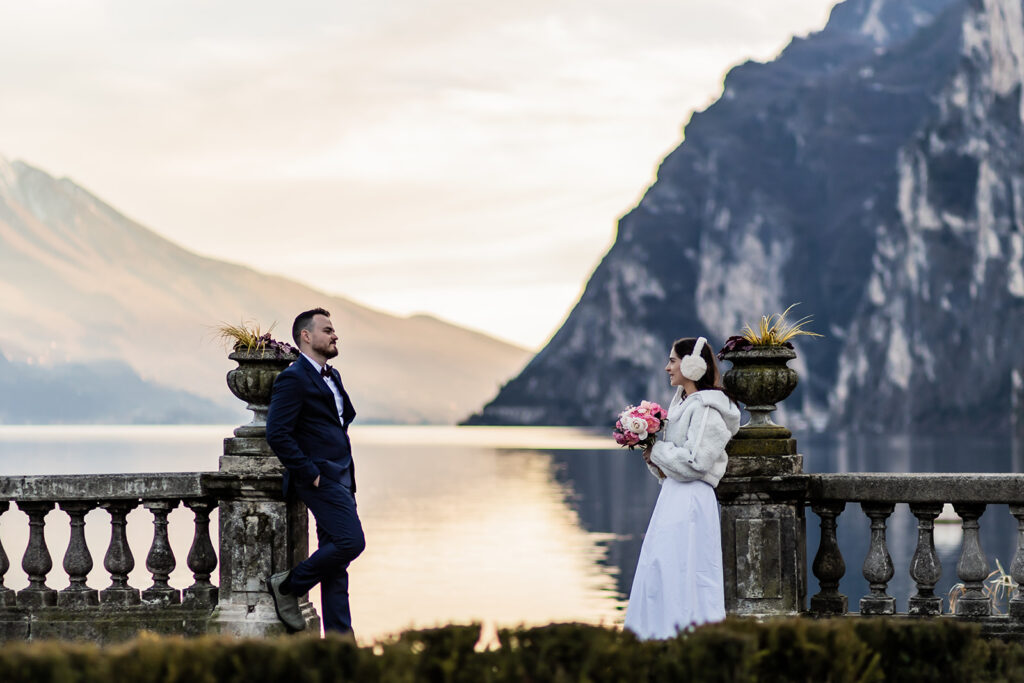 playful elopement couple at Riva del Garda during their Lake Garda elopement
