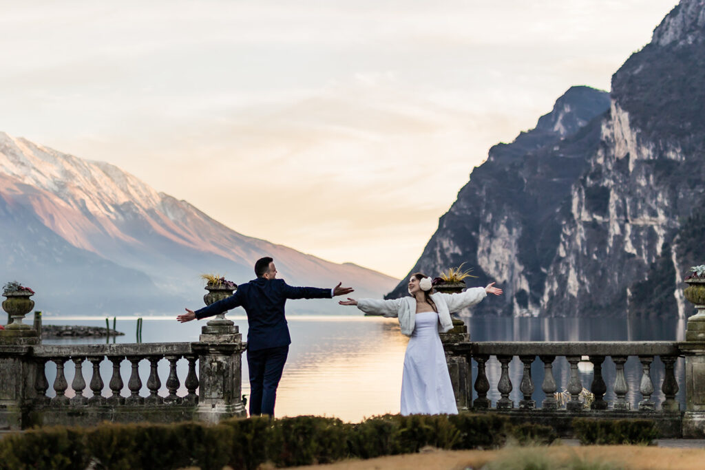 playful elopement couple at Riva del Garda during their Lake Garda elopement