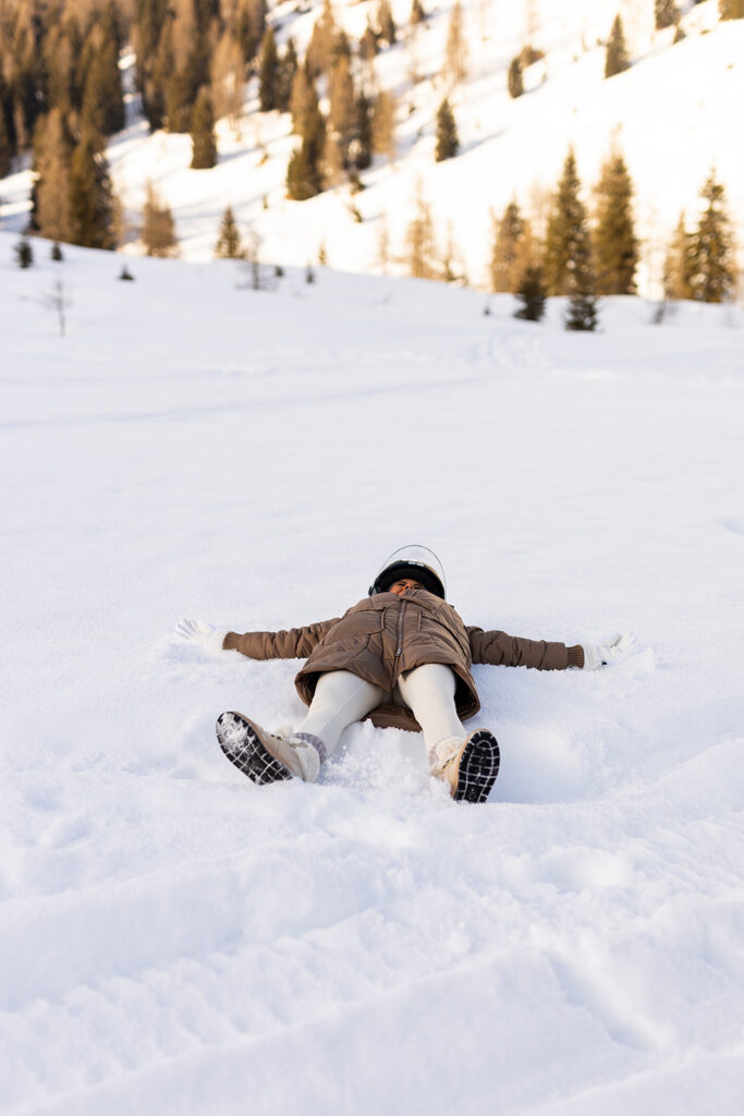 bride doing snow angels