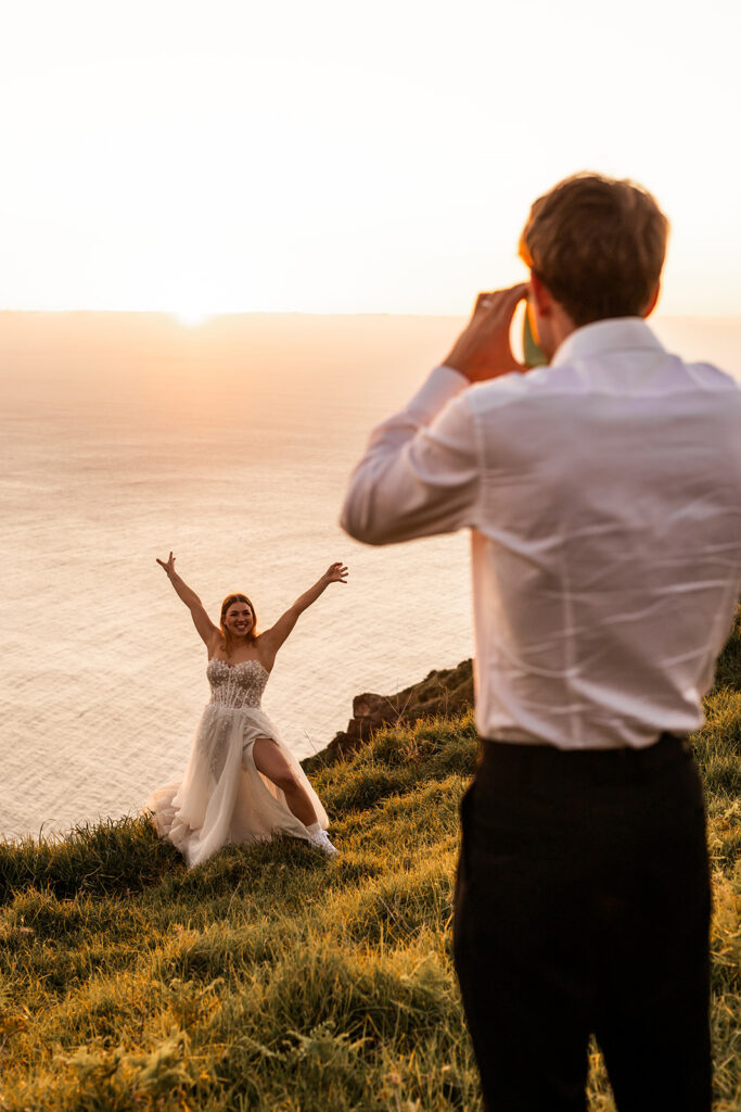 excited elopement couple in madeira