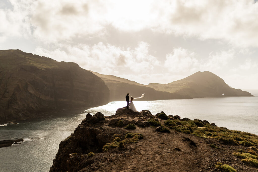 elopement couple exchanging vows on a cliff during during their madeira elopement