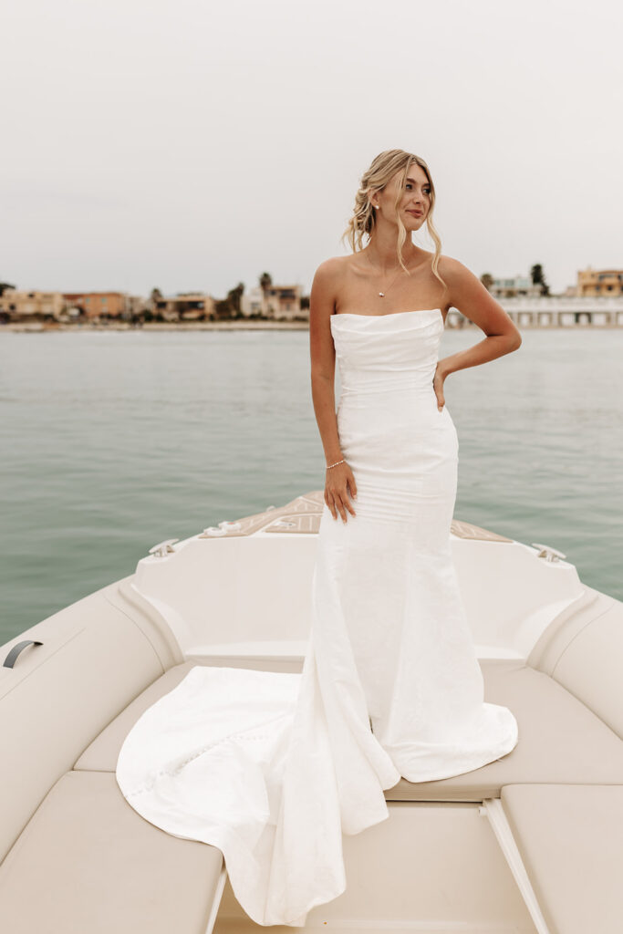 elegant bridal portrait on the boat