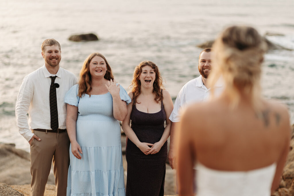 bride and family first look
