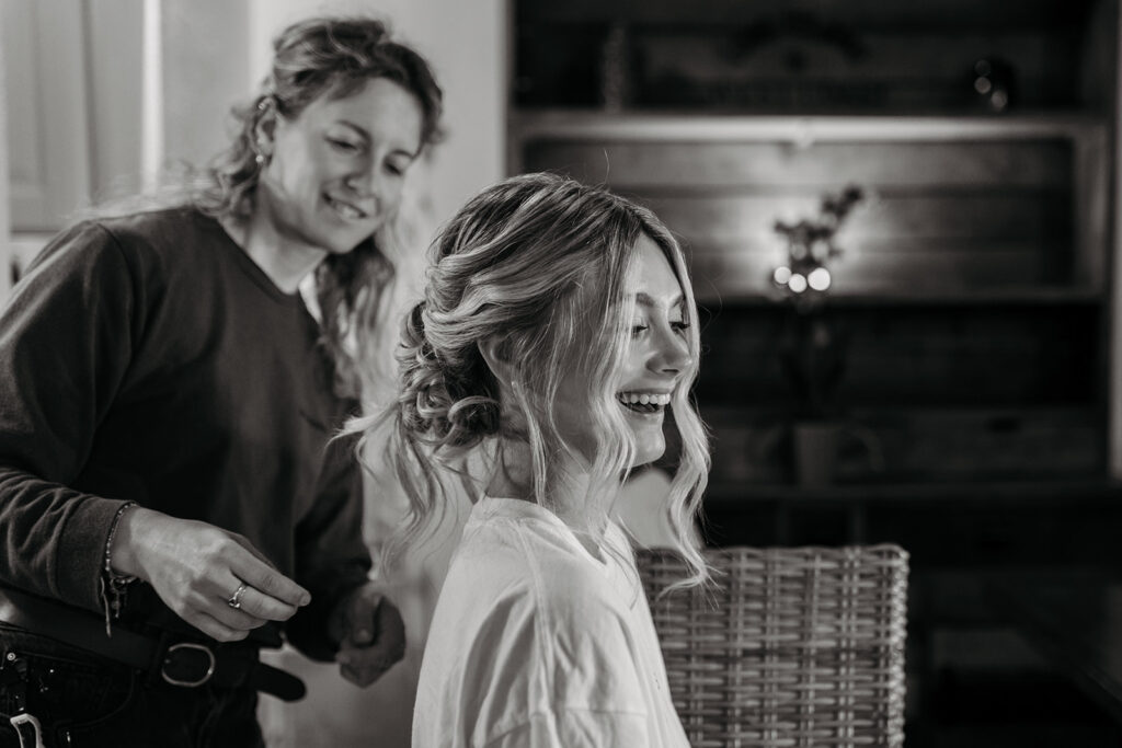 bride getting ready at the airbnb