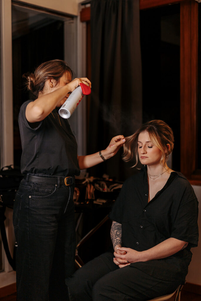 bride getting ready in a hotel room in rome